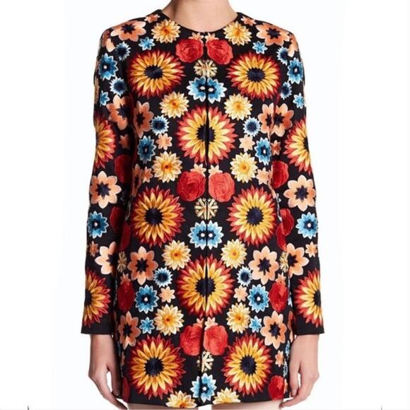 New Alice + Olivia Rory Multicolor Floral Embroidered Long Jacket Coat Size M - Picture 10 of 16